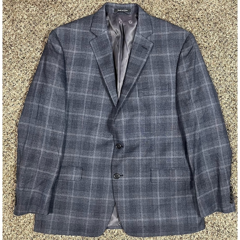 Ralph Lauren Men's Wool Blend Glen Plaid Suit Blazer Jacket Burgundy‎ 44R